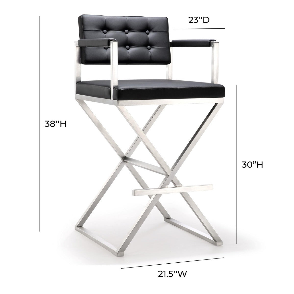 Director Performance Vegan Leather Stool with Silver Base - Black / Bar Height - Image 9