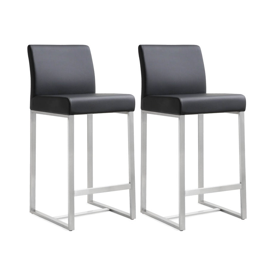 Denmark Performance Vegan Leather Stool with Silver Base - Set of 2 - Black / Counter Height - Image 1