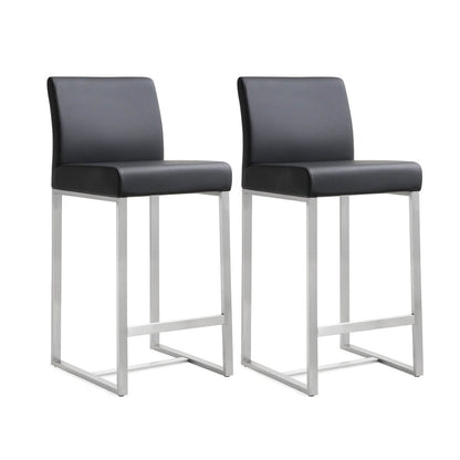 Denmark Performance Vegan Leather Stool with Silver Base - Set of 2 - Black / Counter Height - Image 1