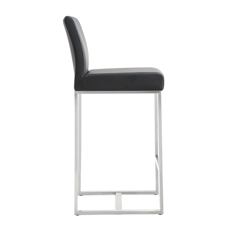 Denmark Performance Vegan Leather Stool with Silver Base - Set of 2 - Black / Counter Height - Image 4