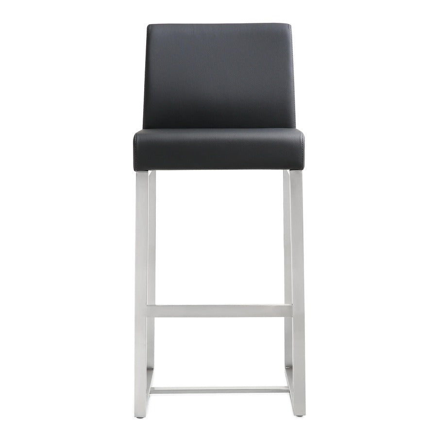 Denmark Performance Vegan Leather Stool with Silver Base - Set of 2 - Black / Counter Height - Image 5
