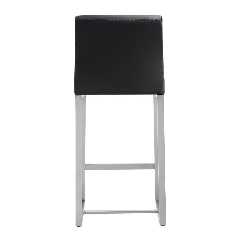 Denmark Performance Vegan Leather Stool with Silver Base - Set of 2 - Black / Counter Height - Image 6