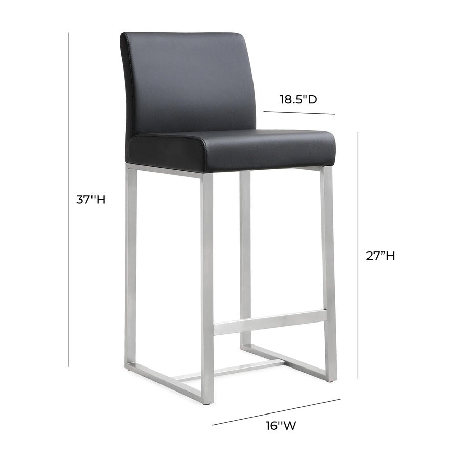 Denmark Performance Vegan Leather Stool with Silver Base - Set of 2 - Black / Counter Height - Image 9