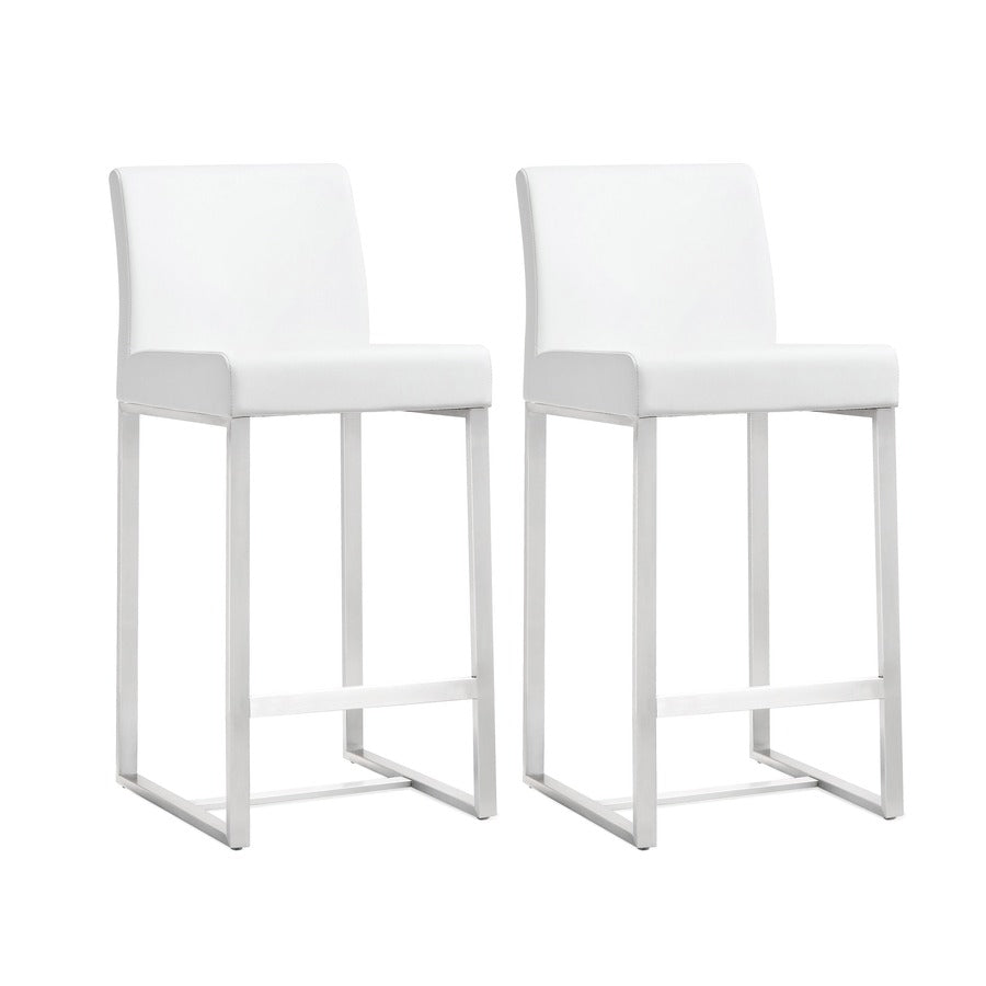 Denmark Performance Vegan Leather Stool with Silver Base - Set of 2 - White / Counter Height - Image 1