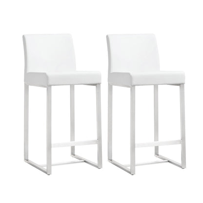 Denmark Performance Vegan Leather Stool with Silver Base - Set of 2 - White / Counter Height - Image 1