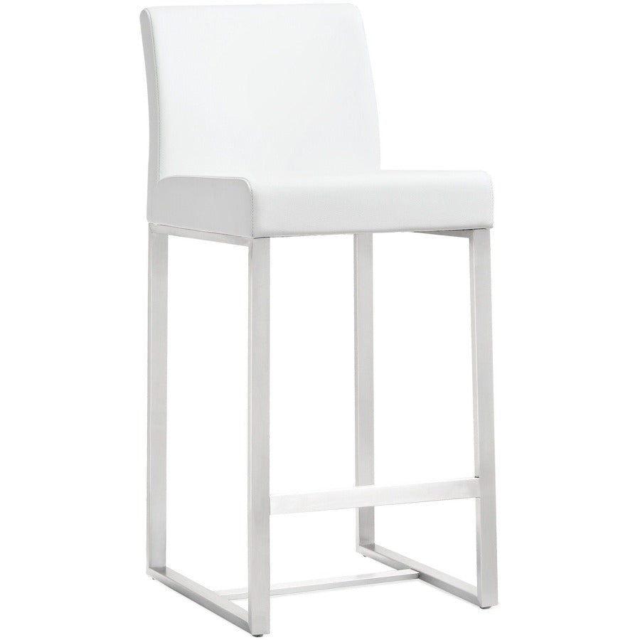 Denmark Performance Vegan Leather Stool with Silver Base - Set of 2 - White / Counter Height - Image 3