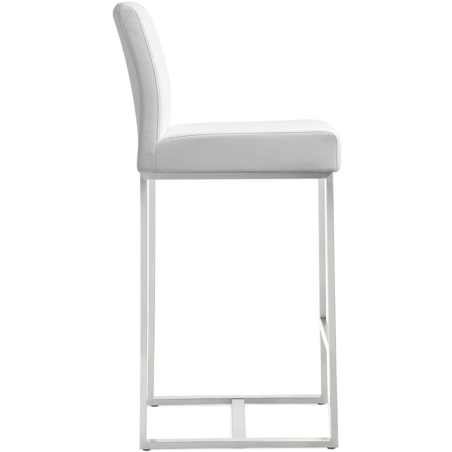 Denmark Performance Vegan Leather Stool with Silver Base - Set of 2 - White / Counter Height - Image 4