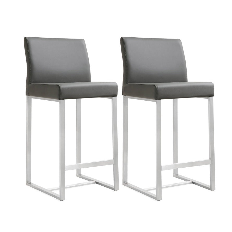 Denmark Performance Vegan Leather Stool with Silver Base - Set of 2 - Grey / Counter Height - Image 1
