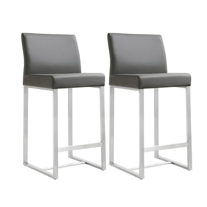 Denmark Performance Vegan Leather Stool with Silver Base - Set of 2 - Grey / Counter Height - Image 1