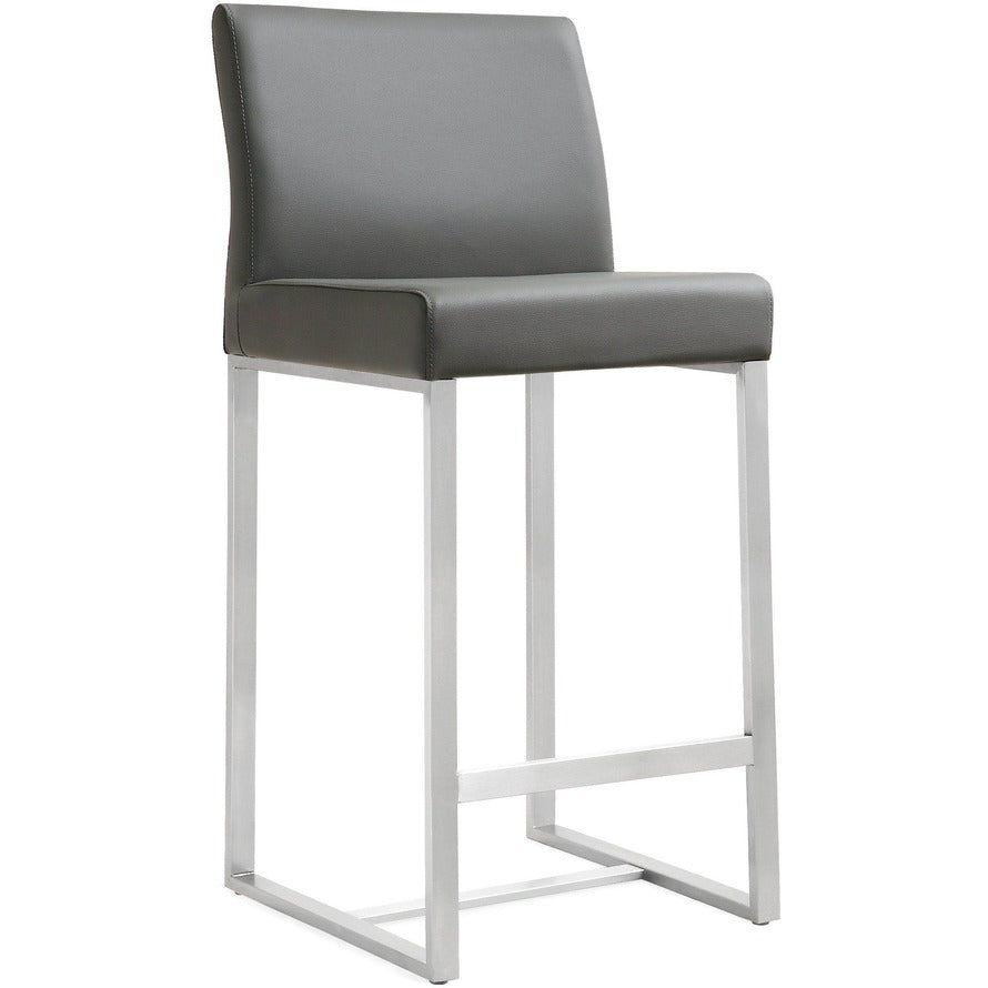 Denmark Performance Vegan Leather Stool with Silver Base - Set of 2 - Grey / Counter Height - Image 3