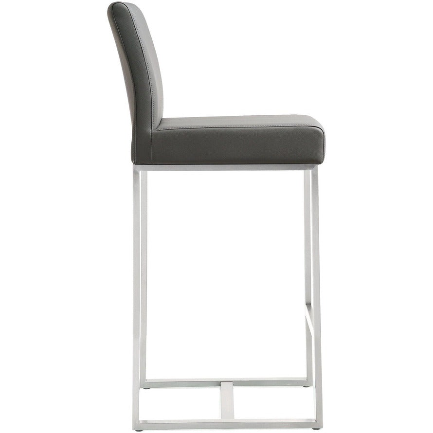 Denmark Performance Vegan Leather Stool with Silver Base - Set of 2 - Grey / Counter Height - Image 4