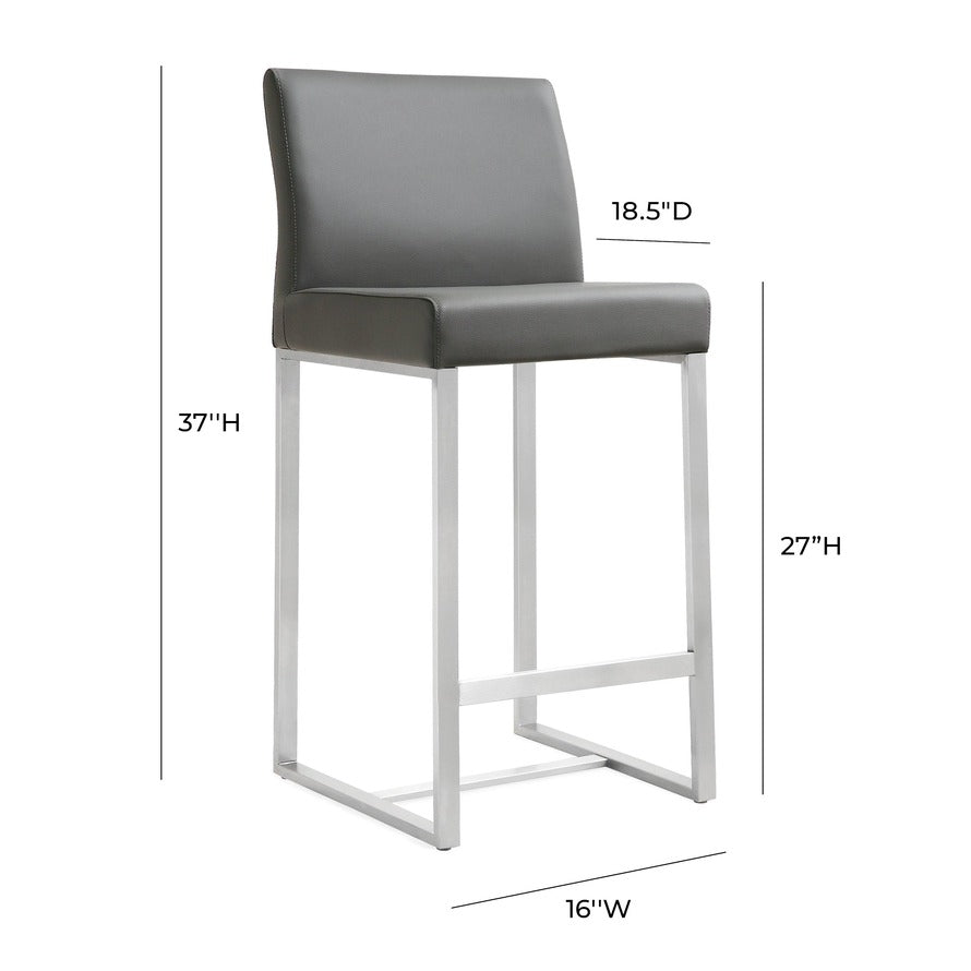 Denmark Performance Vegan Leather Stool with Silver Base - Set of 2 - Grey / Counter Height - Image 9