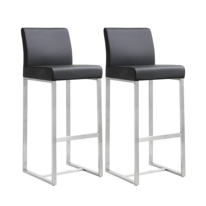 Denmark Performance Vegan Leather Stool with Silver Base - Set of 2 - Black / Bar Height - Image 1
