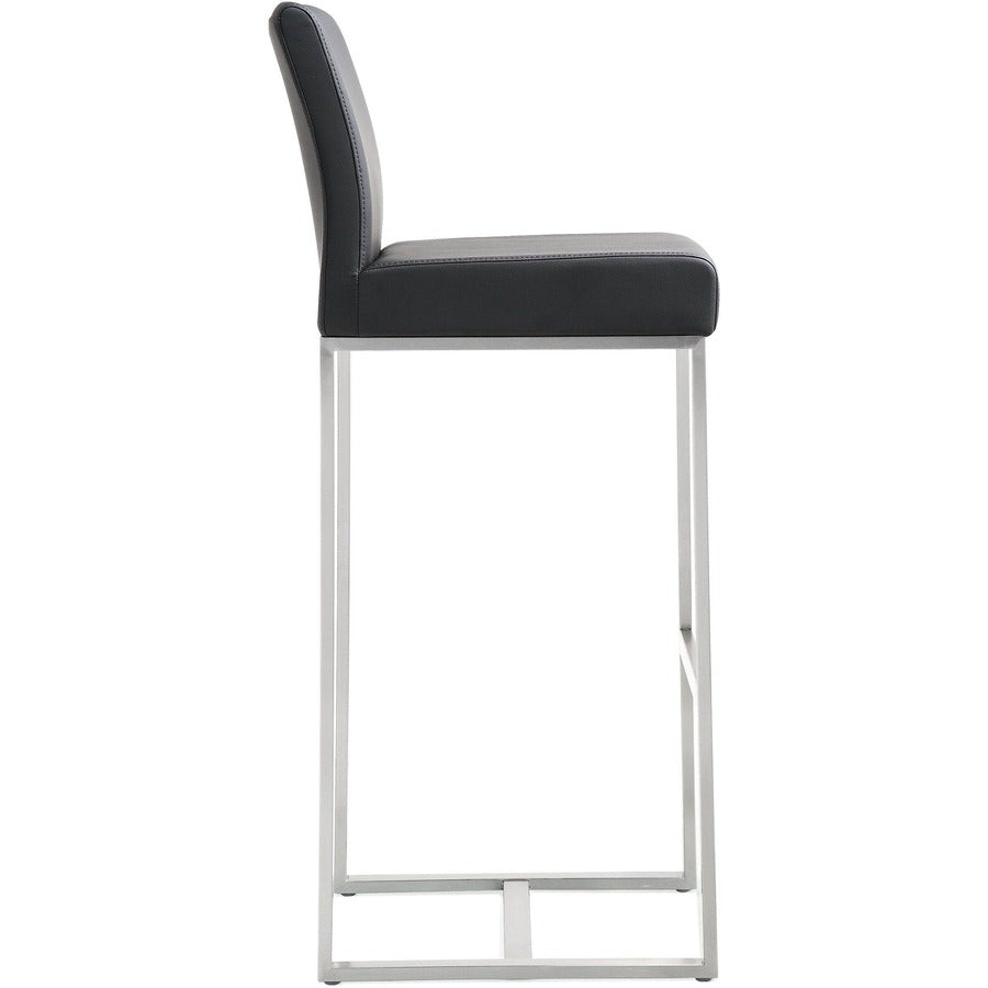 Denmark Performance Vegan Leather Stool with Silver Base - Set of 2 - Black / Bar Height - Image 4