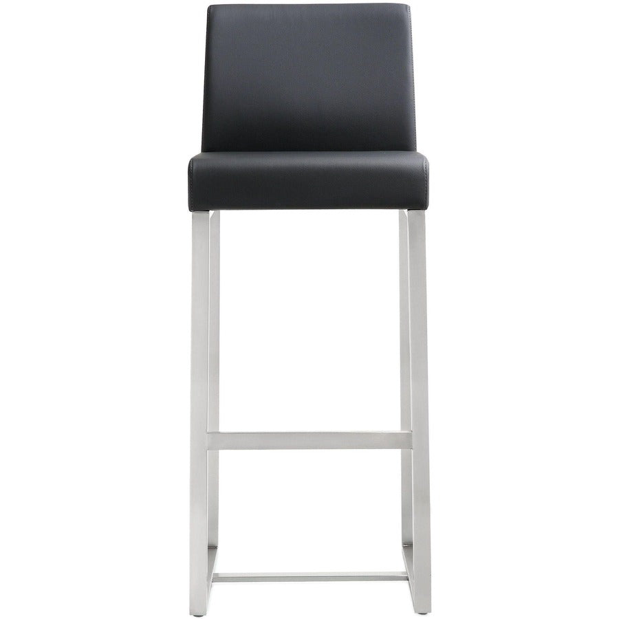 Denmark Performance Vegan Leather Stool with Silver Base - Set of 2 - Black / Bar Height - Image 5