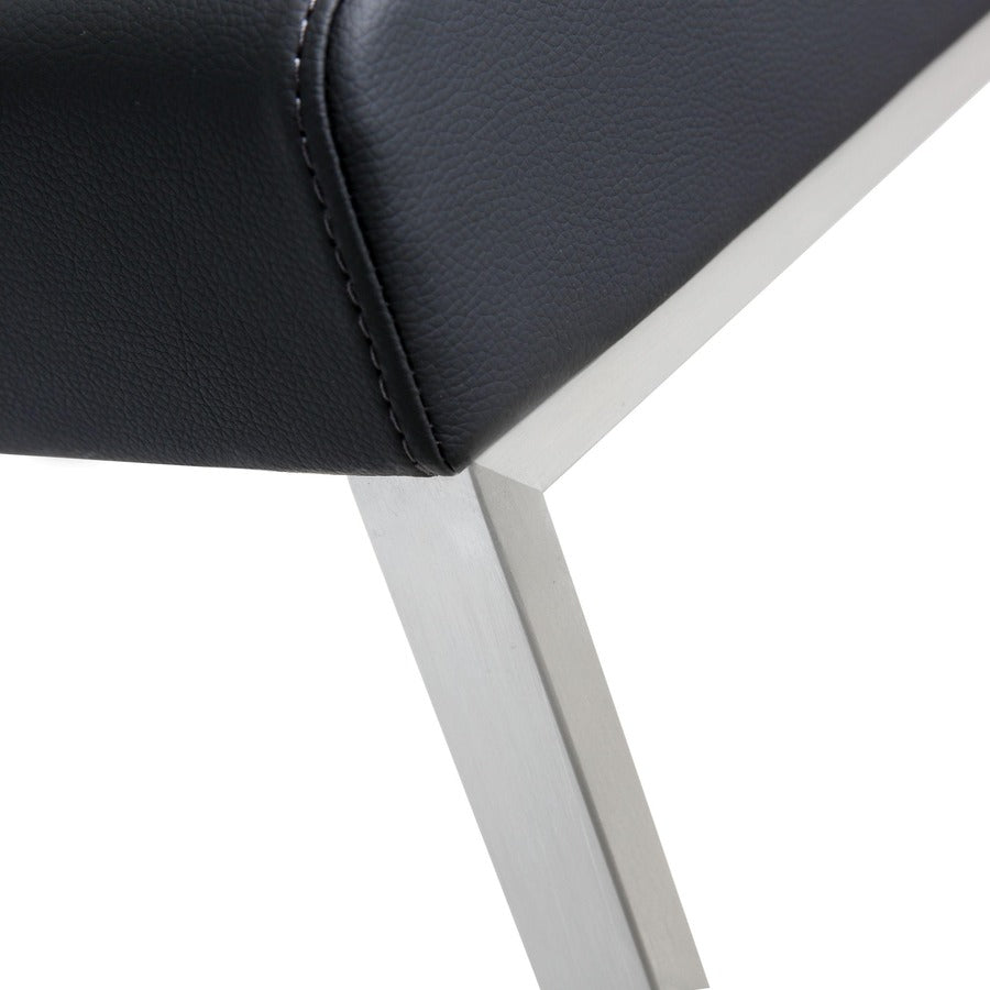 Denmark Performance Vegan Leather Stool with Silver Base - Set of 2 - Black / Bar Height - Image 7