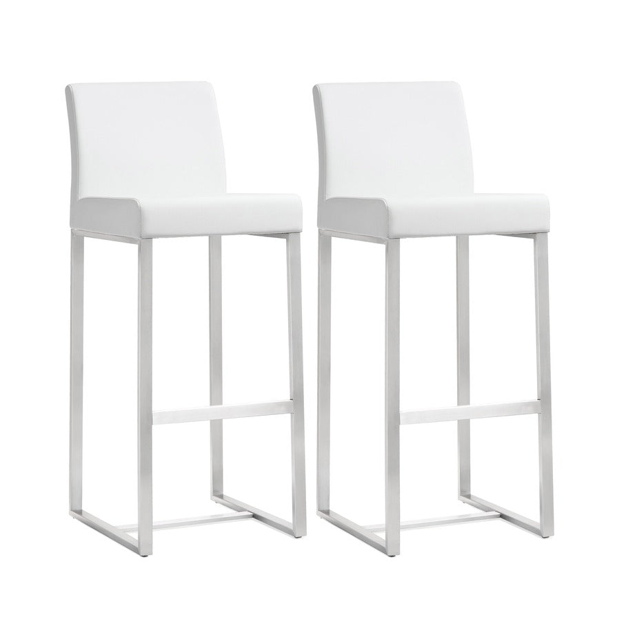 Denmark Performance Vegan Leather Stool with Silver Base - Set of 2 - White / Bar Height - Image 1