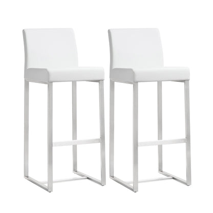 Denmark Performance Vegan Leather Stool with Silver Base - Set of 2 - White / Bar Height - Image 1