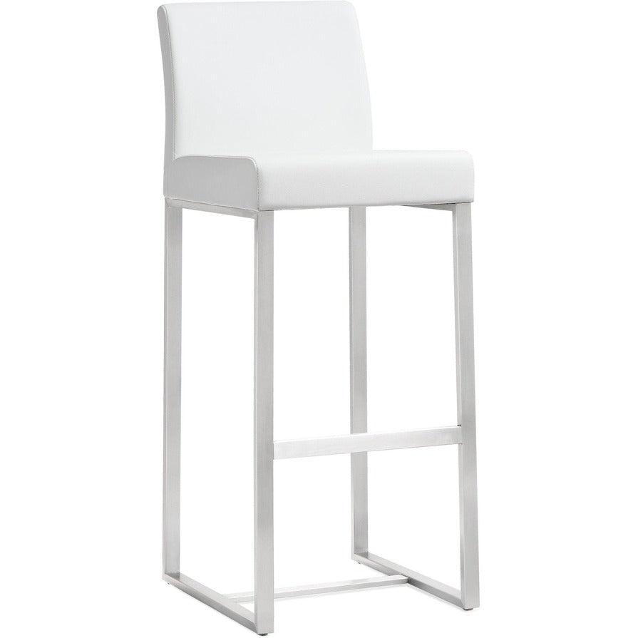 Denmark Performance Vegan Leather Stool with Silver Base - Set of 2 - White / Bar Height - Image 3