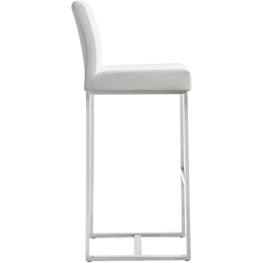 Denmark Performance Vegan Leather Stool with Silver Base - Set of 2 - White / Bar Height - Image 4