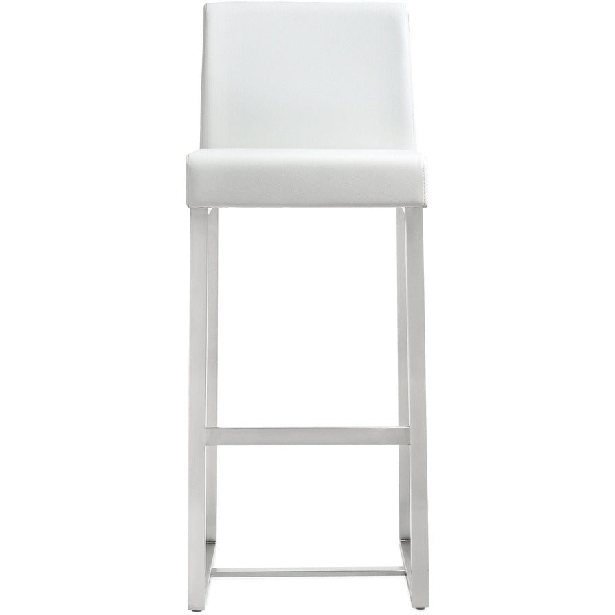 Denmark Performance Vegan Leather Stool with Silver Base - Set of 2 - White / Bar Height - Image 5