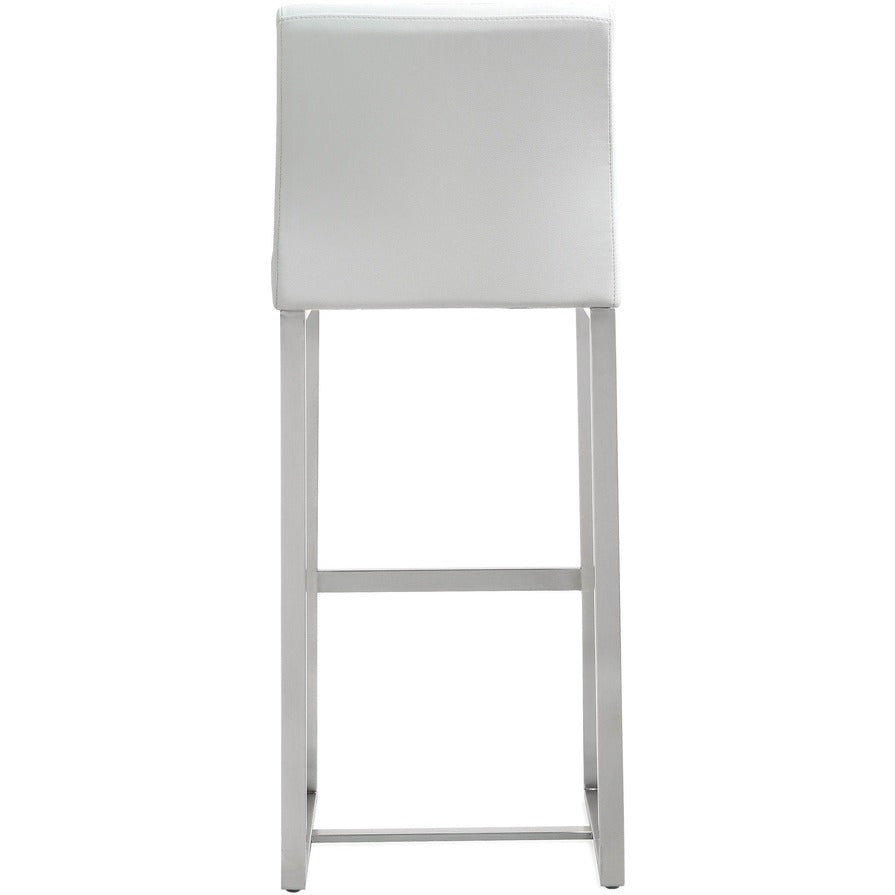 Denmark Performance Vegan Leather Stool with Silver Base - Set of 2 - White / Bar Height - Image 6