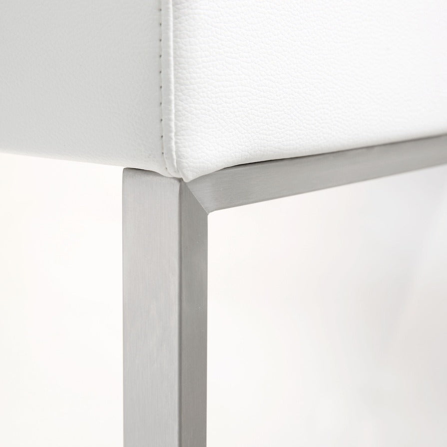 Denmark Performance Vegan Leather Stool with Silver Base - Set of 2 - White / Bar Height - Image 8
