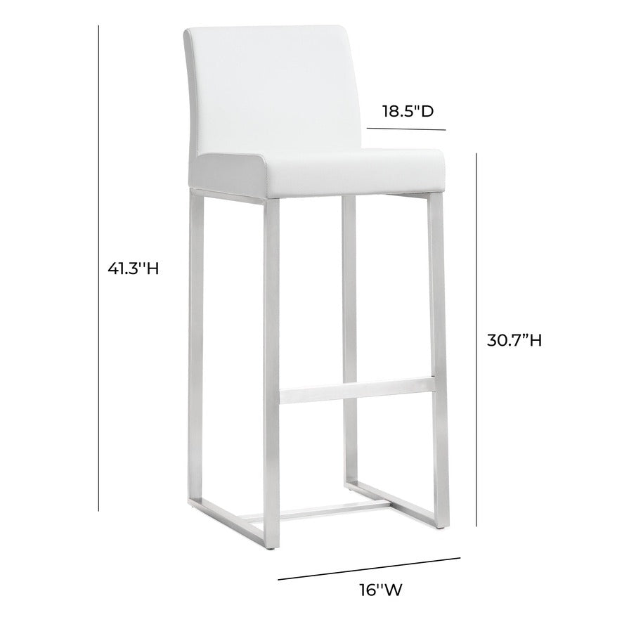 Denmark Performance Vegan Leather Stool with Silver Base - Set of 2 - White / Bar Height - Image 9