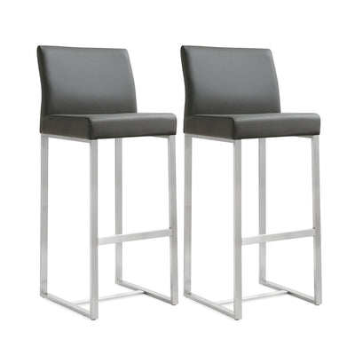 Denmark Performance Vegan Leather Stool with Silver Base - Set of 2 - Image 1