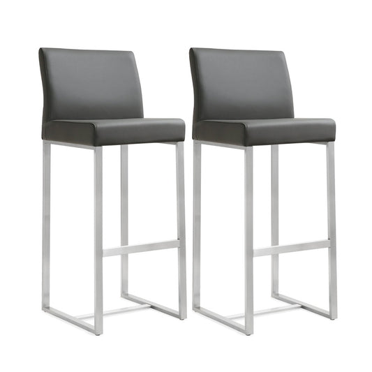 Denmark Performance Vegan Leather Stool with Silver Base - Set of 2 - Image 1