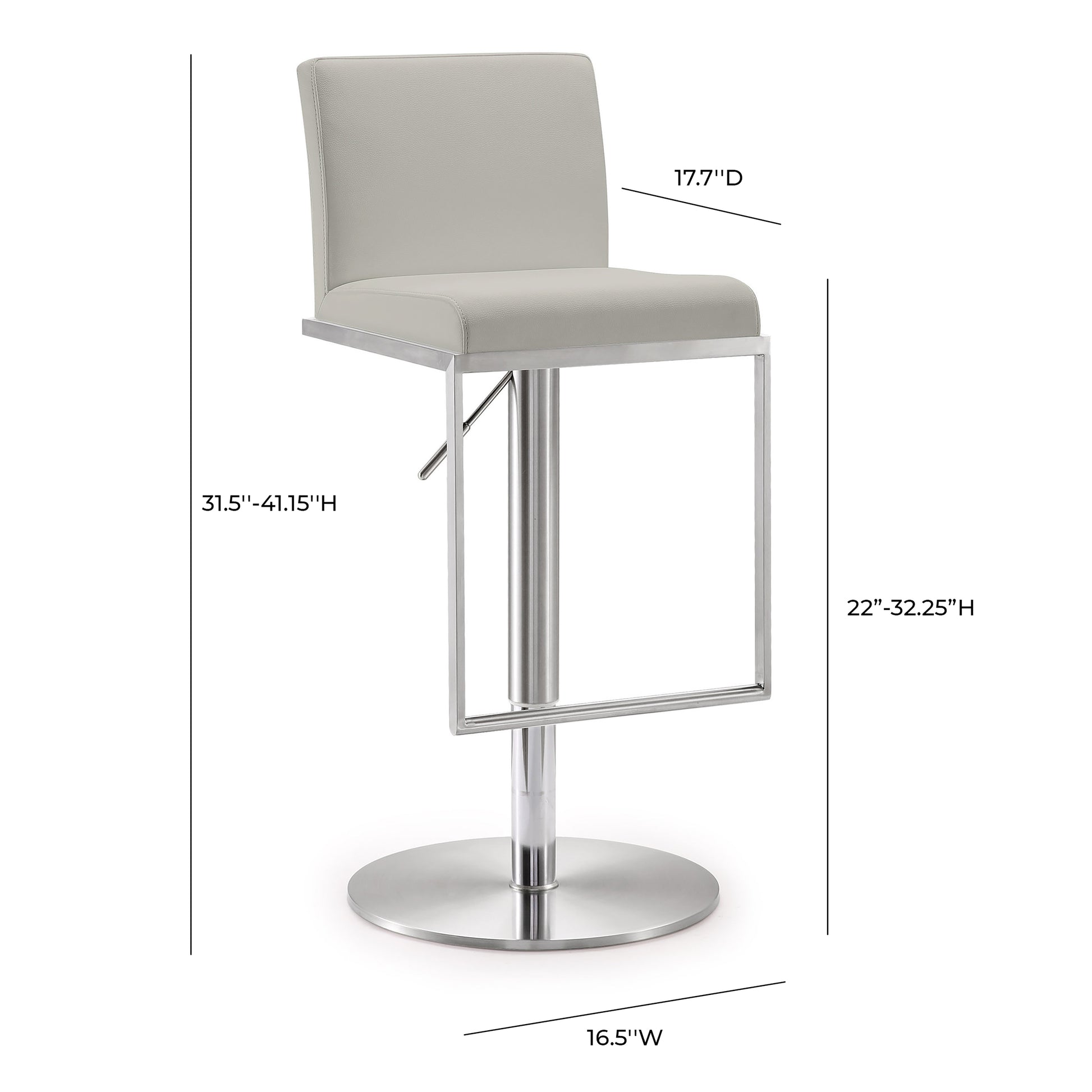 Amalfi Performance Vegan Leather Adjustable Stool - Light Grey - Image 9