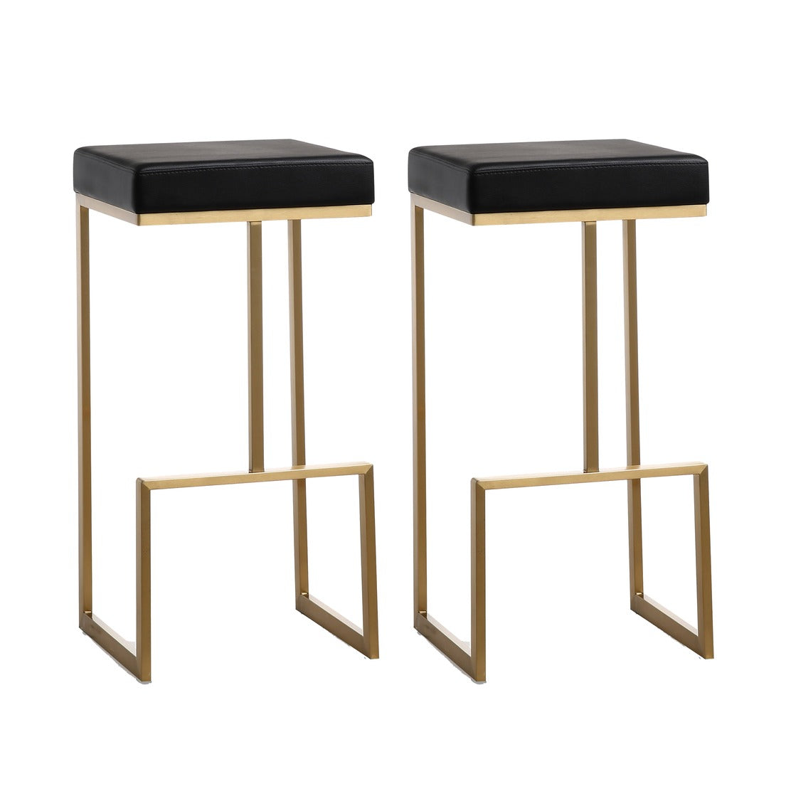 Ferrara Black Performance Vegan Leather and Gold Steel Barstool - Set of 2