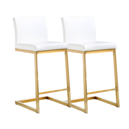 Parma Performance Vegan Leather and Gold Stainless Steel Counter Stool - Set of 2 - White - Image 1
