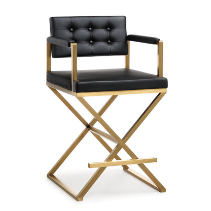 Director Performance Vegan Leather Stool with Gold Base - Black / Counter Height - Image 1