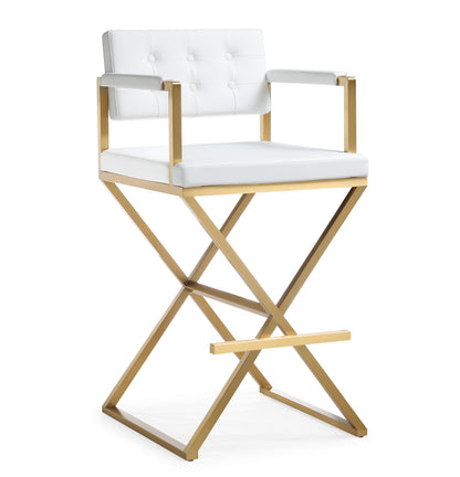 Director Performance Vegan Leather Stool with Gold Base - White / Counter Height - Image 1