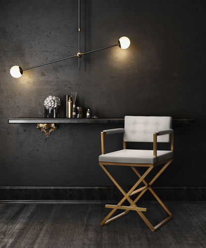 Director Performance Vegan Leather Stool with Gold Base - White / Bar Height - Image 1