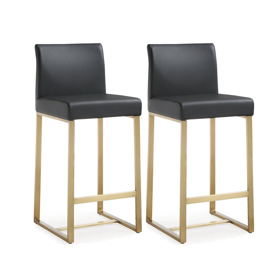 Denmark Performance Vegan Leather Stool with Gold Base - Set of 2 - Black / Counter Height - Image 1