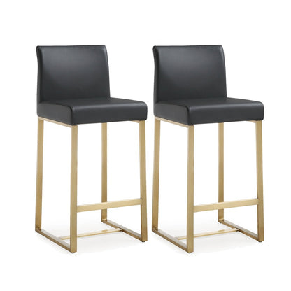 Denmark Performance Vegan Leather Stool with Gold Base - Set of 2 - Black / Counter Height - Image 1