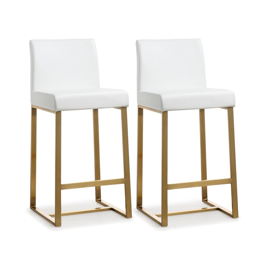 Denmark Performance Vegan Leather Stool with Gold Base - Set of 2 - White / Counter Height - Image 1
