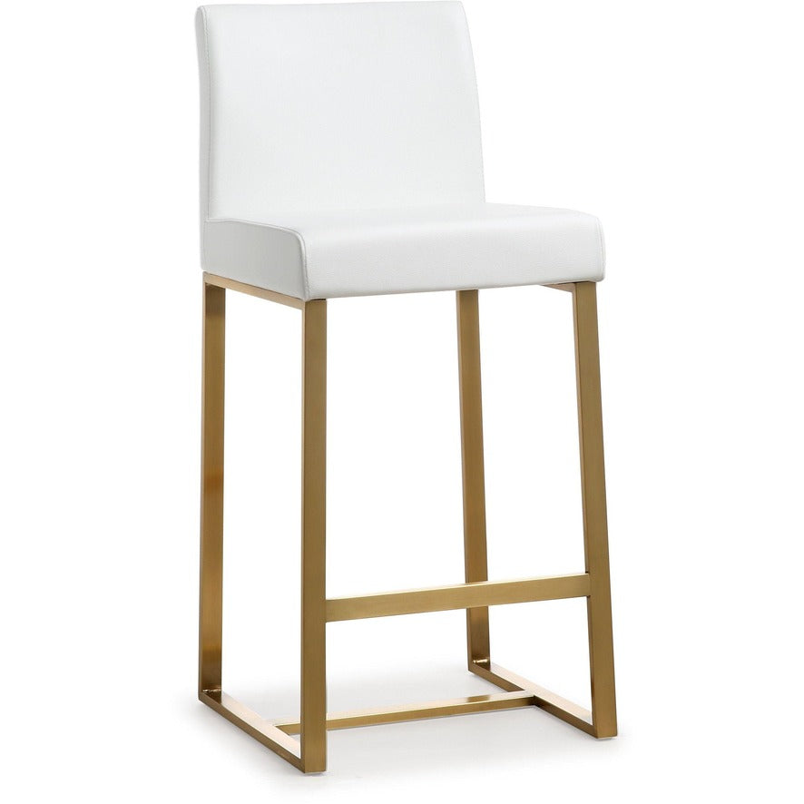 Denmark Performance Vegan Leather Stool with Gold Base - Set of 2 - White / Counter Height - Image 3