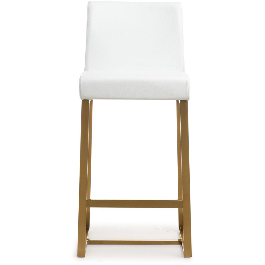 Denmark Performance Vegan Leather Stool with Gold Base - Set of 2 - White / Counter Height - Image 4