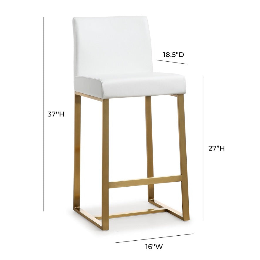 Denmark Performance Vegan Leather Stool with Gold Base - Set of 2 - White / Counter Height - Image 10