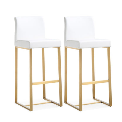 Denmark Performance Vegan Leather Stool with Gold Base - Set of 2 - White / Bar Height - Image 1