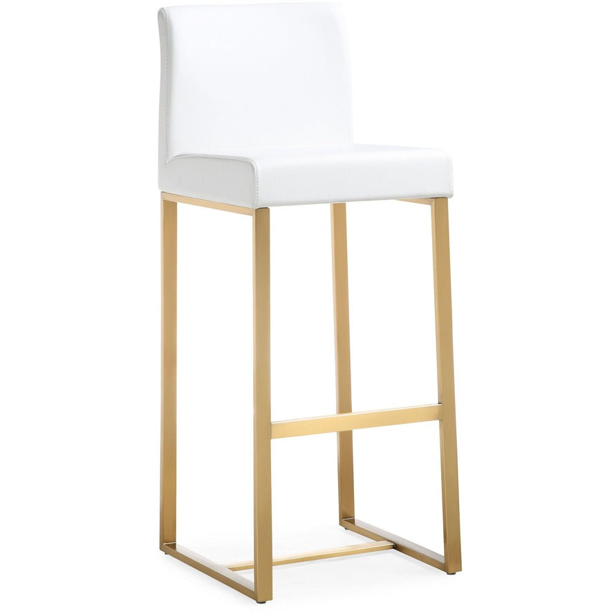 Denmark Performance Vegan Leather Stool with Gold Base - Set of 2 - White / Bar Height - Image 3