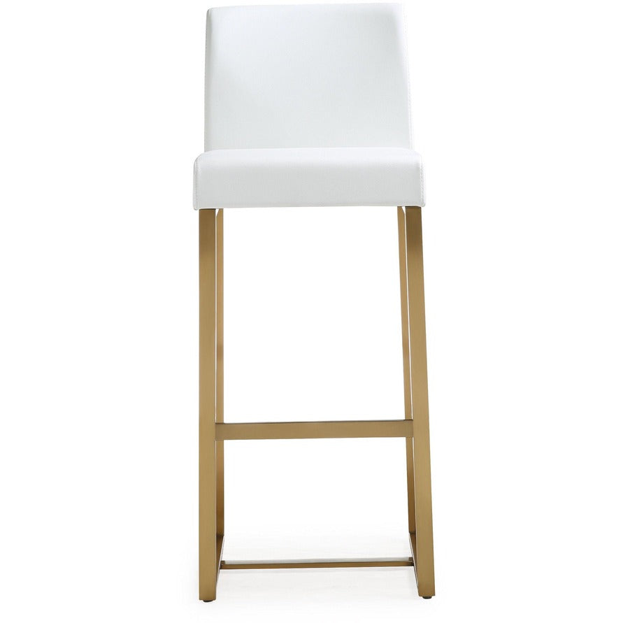 Denmark Performance Vegan Leather Stool with Gold Base - Set of 2 - White / Bar Height - Image 4