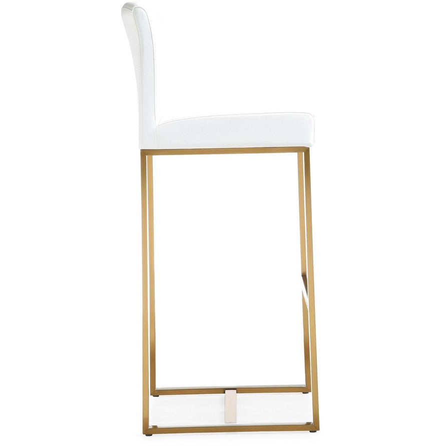 Denmark Performance Vegan Leather Stool with Gold Base - Set of 2 - White / Bar Height - Image 5