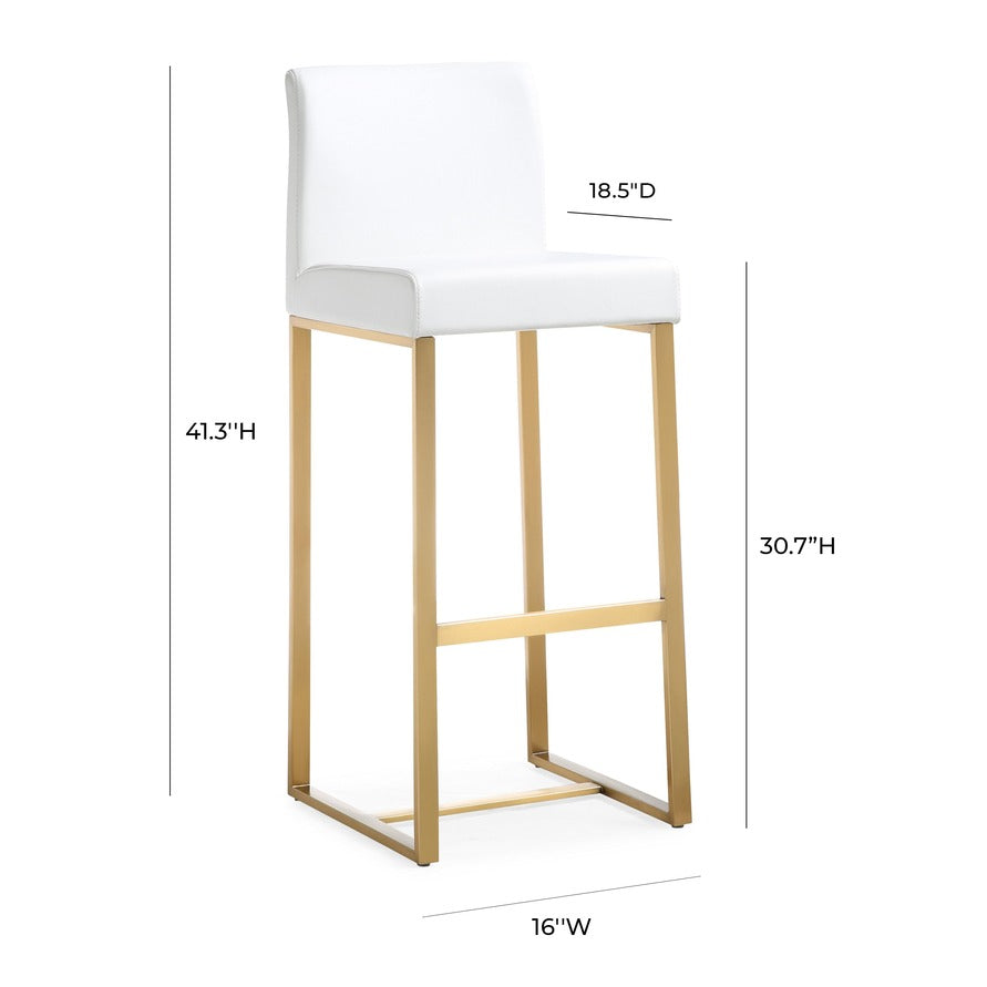 Denmark Performance Vegan Leather Stool with Gold Base - Set of 2 - White / Bar Height - Image 9