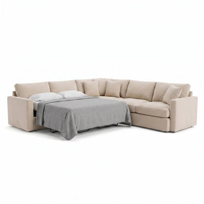 Casper 3-Piece Cream Basketweave Sleeper Sectional - Image 1