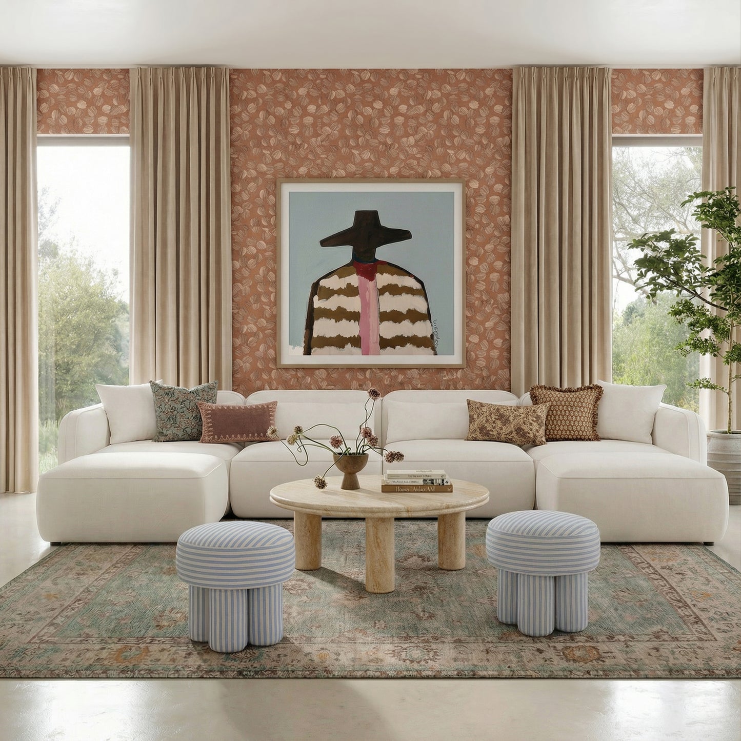 Tarra 4-Piece Cream Performance Chenille Modular U-Sectional - Image 2