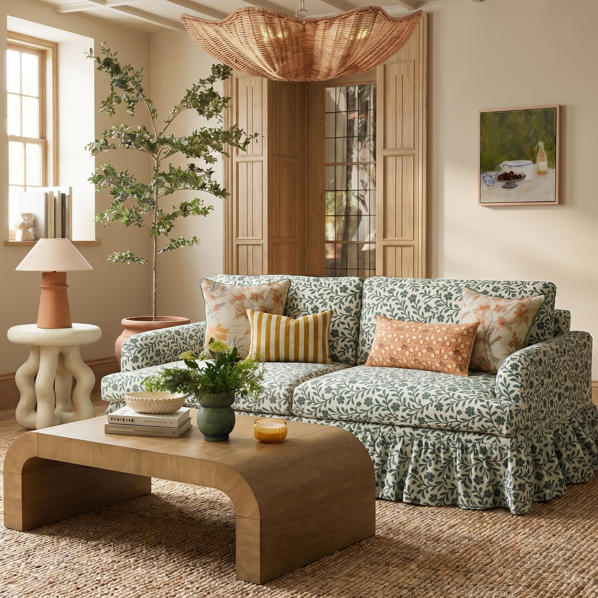 Gertrude 90" Floral Performance Linen Weave Sofa - Image 2